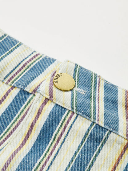Casual Cotton Striped Tie Waist Skort