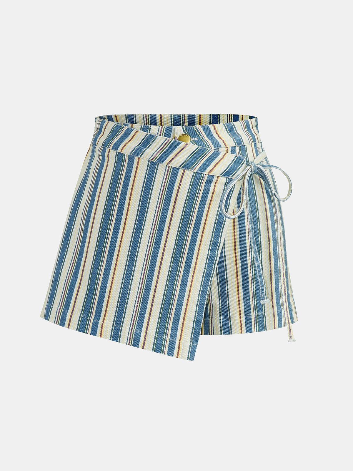Casual Cotton Striped Tie Waist Skort