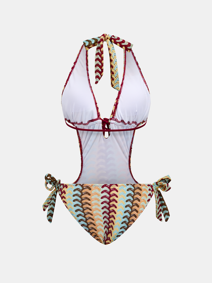 Multicolor Wave Halter One-Piece Swimwear
