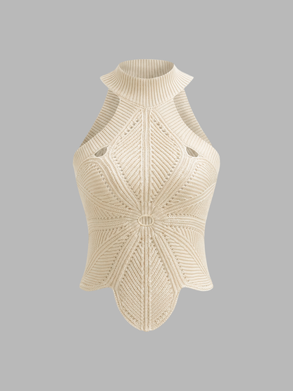 Sleeveless Hollow Out Knit Halter Top
