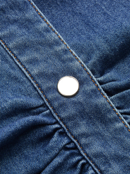 Ruched Collared Button Denim Tank Top