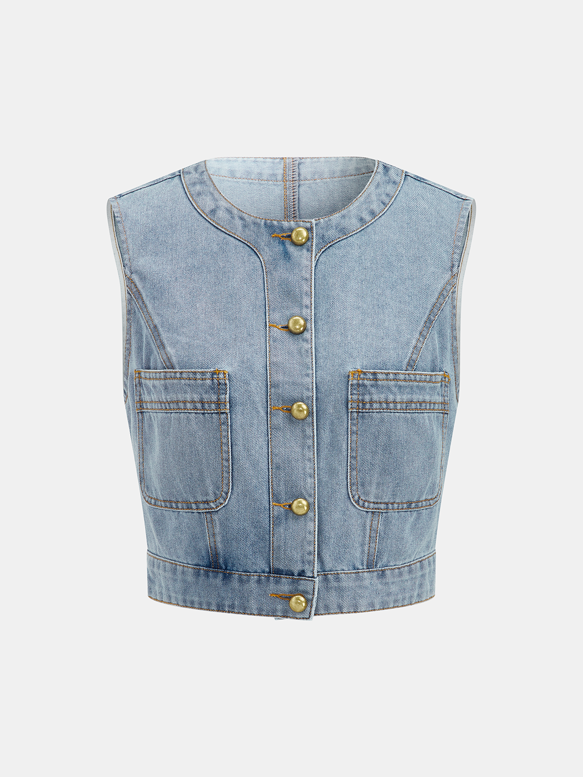 Denim Crop Vest & Pleated Midi Skirt Set