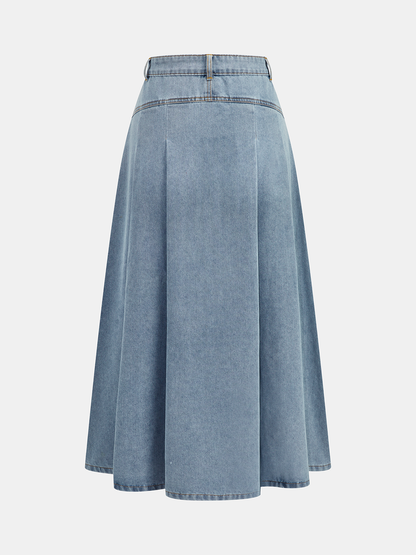 Denim Crop Vest & Pleated Midi Skirt Set