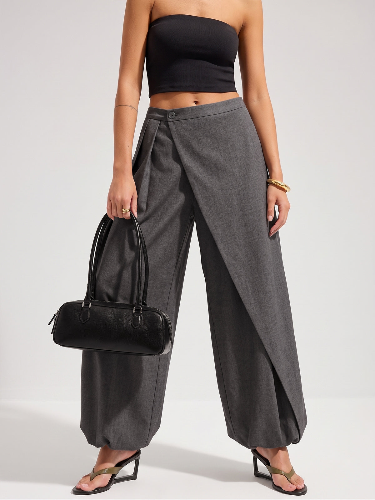Asymmetric Overlay Loose Wide Leg Pants