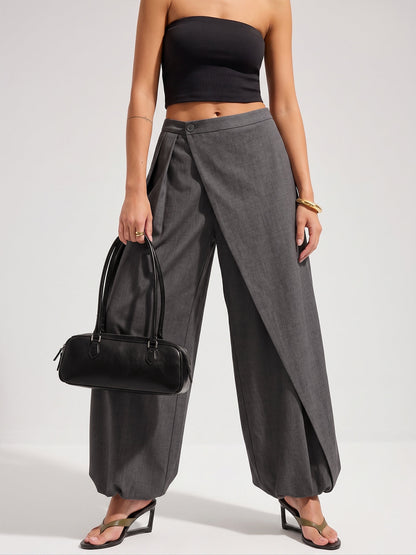 Asymmetric Overlay Loose Wide Leg Pants