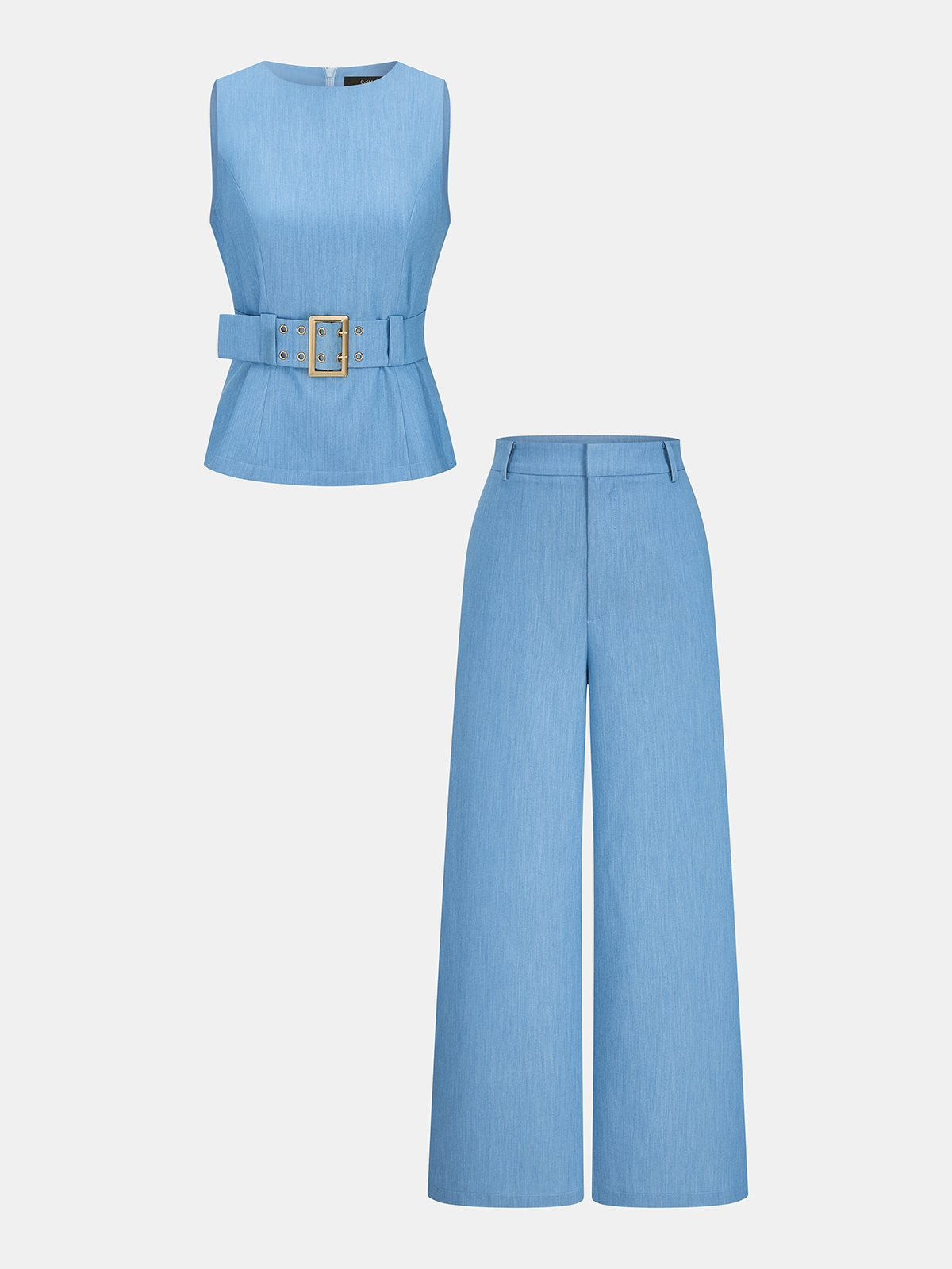Belted Sleeveless Top & Wide Leg Pants Set