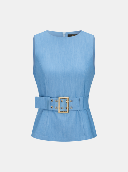 Belted Sleeveless Top & Wide Leg Pants Set
