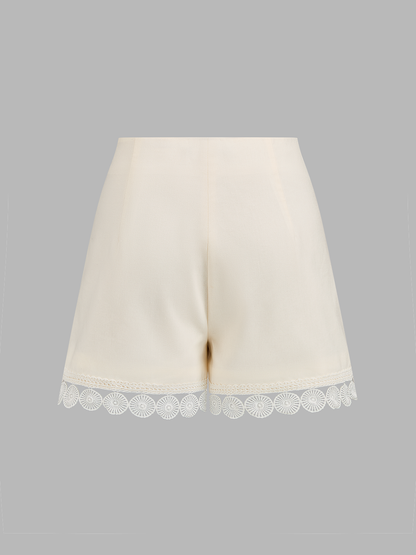Crochet Lace Hem Cotton Linen Shorts
