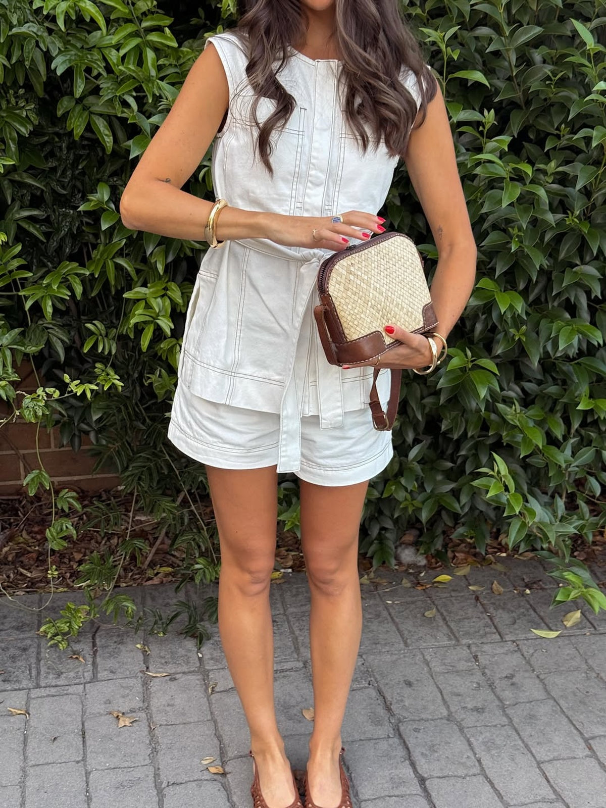 Belted Denim Sleeveless Vest & Shorts Set