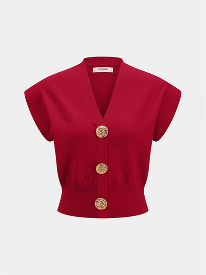 V-Neck Cap Sleeve Knit Top