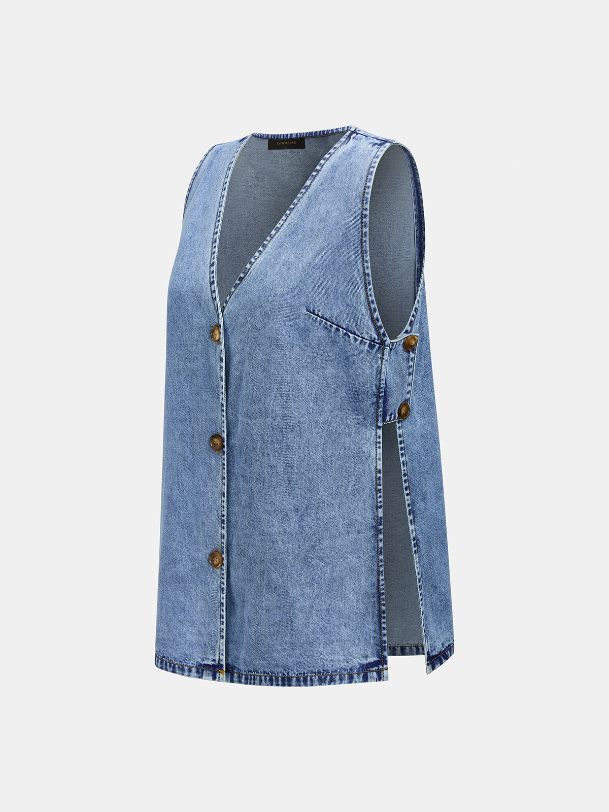 Side Slit Denim Vest & Drawstring Shorts Set