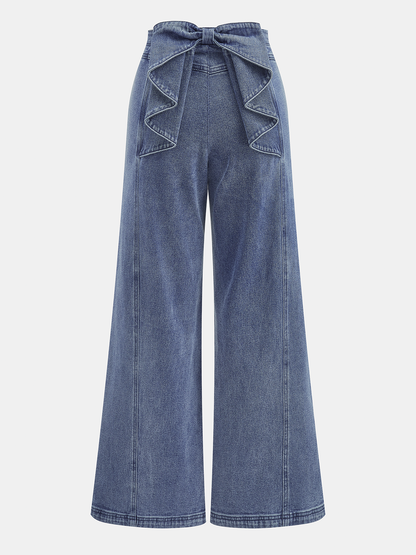 Bow Back High-Waist Wide-Leg Jeans