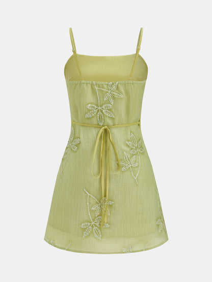 Sequin Leaf Embellished Slip Dress