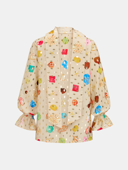 Seashell Print Golden Dot Two Piece Shorts Set