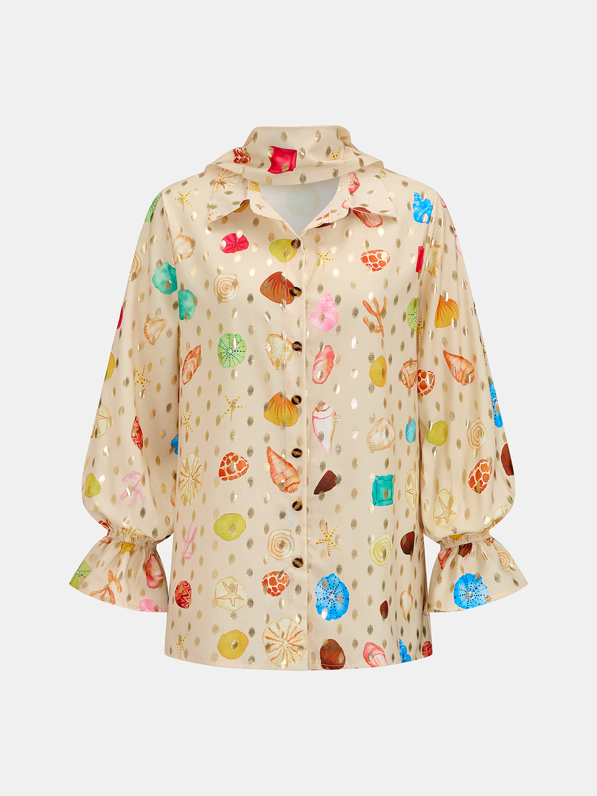 Seashell Print Golden Dot Two Piece Shorts Set