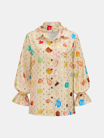 Seashell Print Golden Dot Two Piece Shorts Set