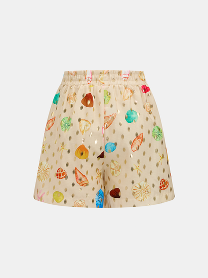 Seashell Print Golden Dot Two Piece Shorts Set