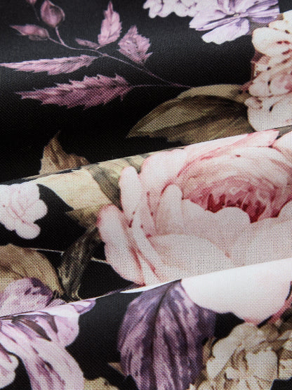 Floral Print Lace Trim Mid Waist Shorts