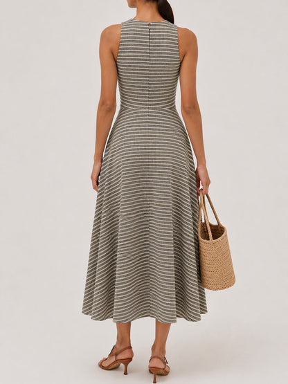 Textured Striped Sleeveless Asymmetrical Dress