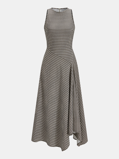 Textured Striped Sleeveless Asymmetrical Dress