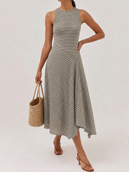 Textured Striped Sleeveless Asymmetrical Dress