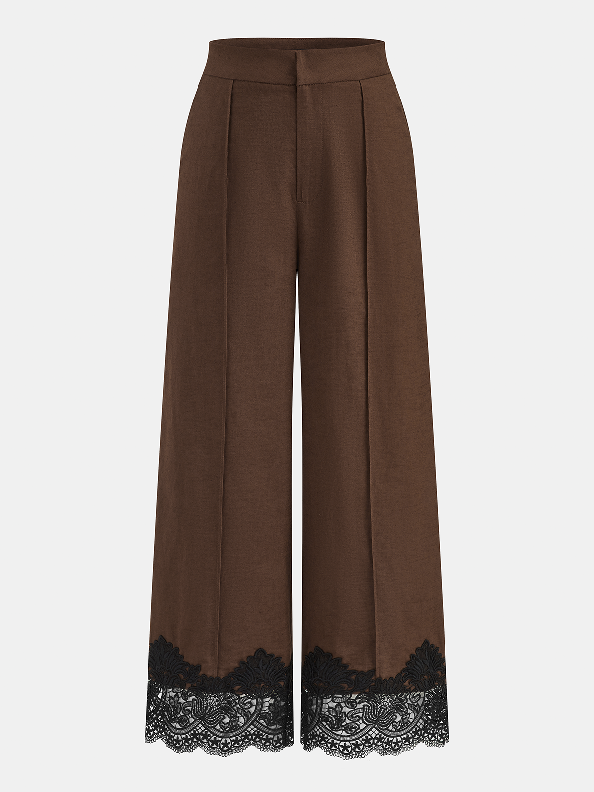 Cotton Linen Lace Trim Wide Leg Pants