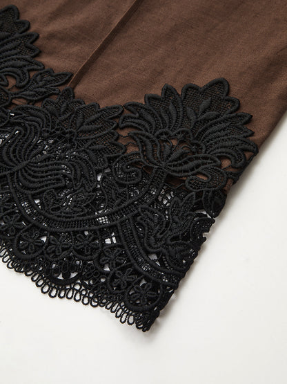 Cotton Linen Lace Trim Wide Leg Pants