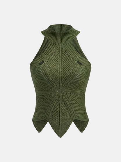 Sleeveless Hollow Out Knit Halter Top
