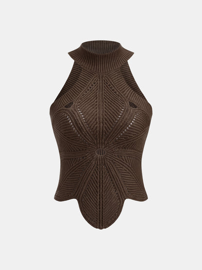 Sleeveless Hollow Out Knit Halter Top