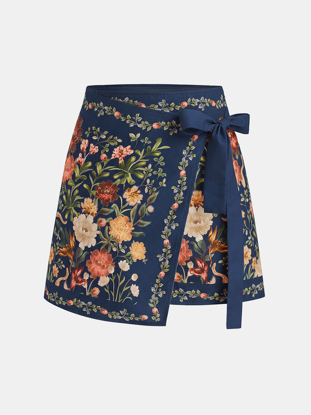 Floral Print Tie Wrap Mini Skirt