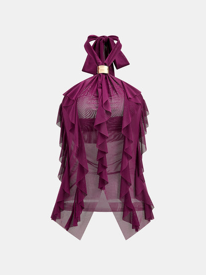 Plum Cascade Halter Blouse