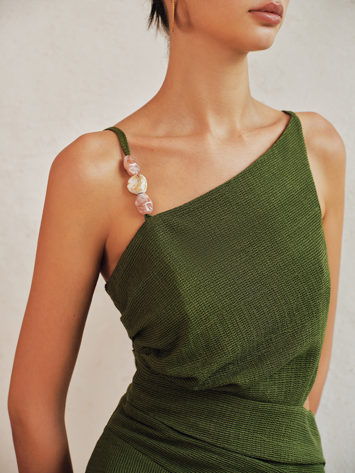 Asymmetrical Bead Cutout Top & Pants Set