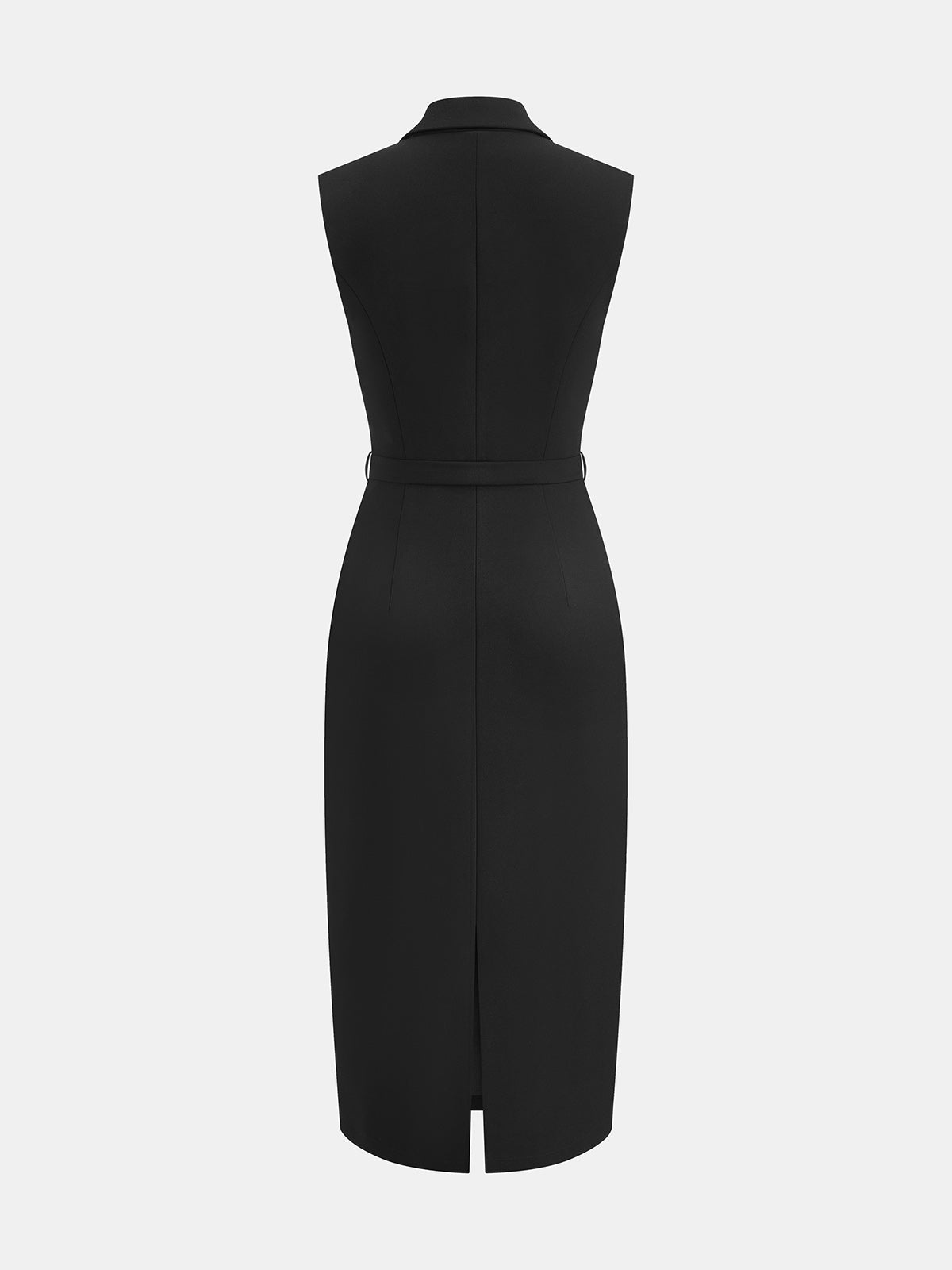 Lapel Sleeveless Belted Wrap Maxi Dress