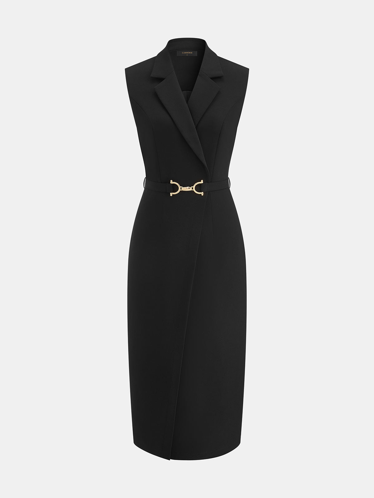 Lapel Sleeveless Belted Wrap Maxi Dress