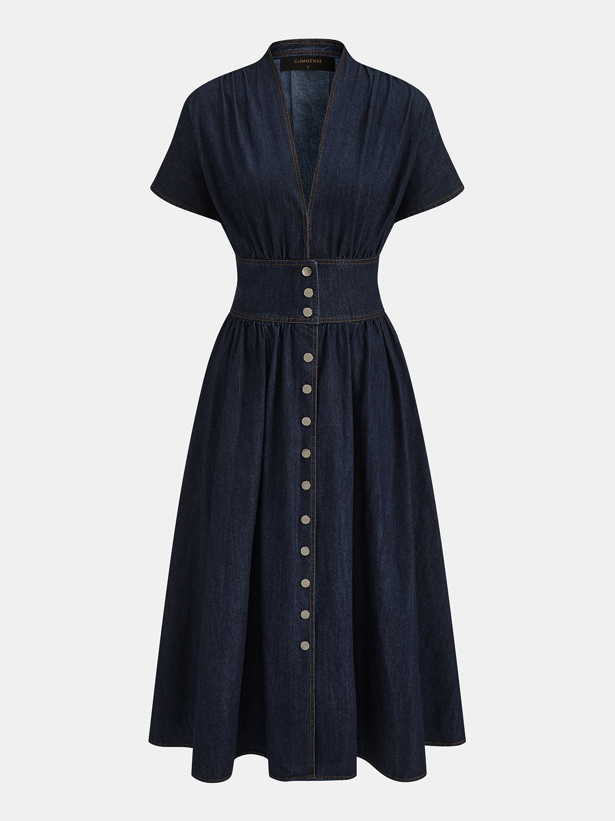 V-Neck Button Down Maxi Denim Dress
