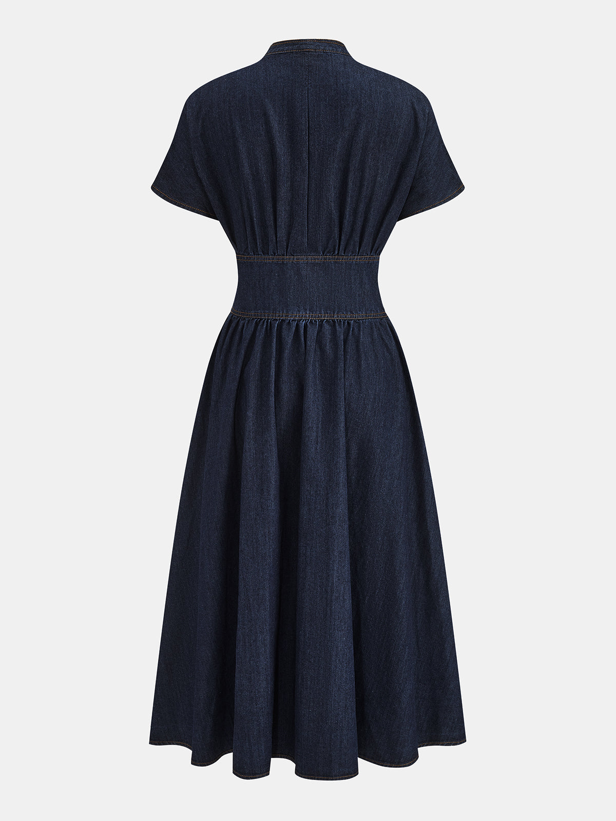 V-Neck Button Down Maxi Denim Dress