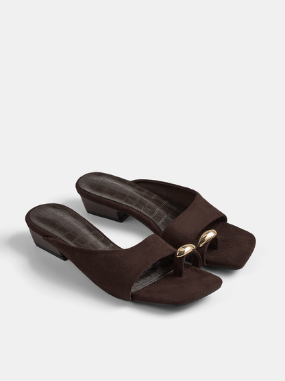Metal Accent Croc Embossed Flat Slide Sandals