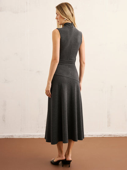 High Neck Sleeveless Belted Maxi Dress