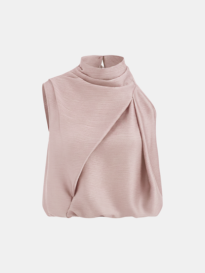 Satin Draped High Neck Sleeveless Top
