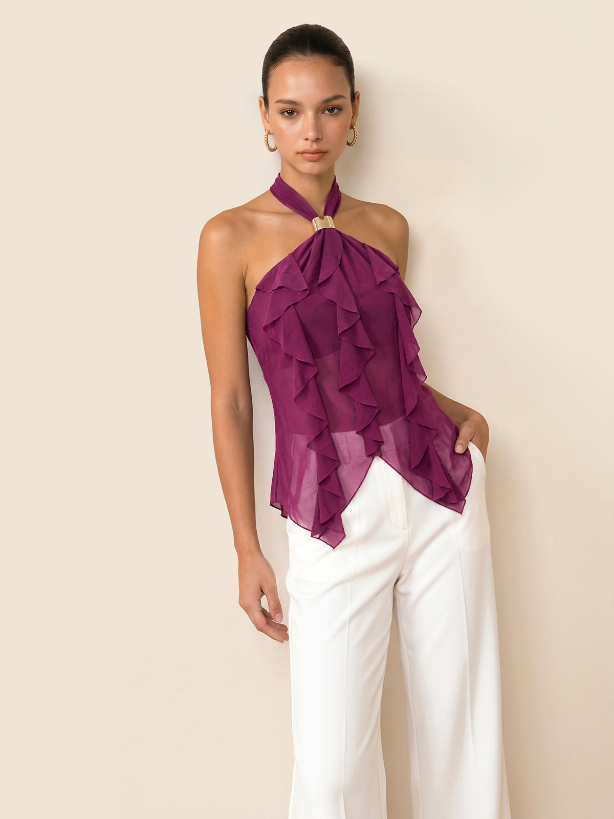 Plum Cascade Halter Blouse