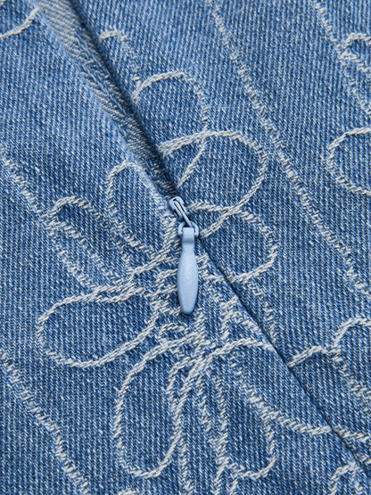 Denim Floral Jacquard Sleeveless Mini Dress