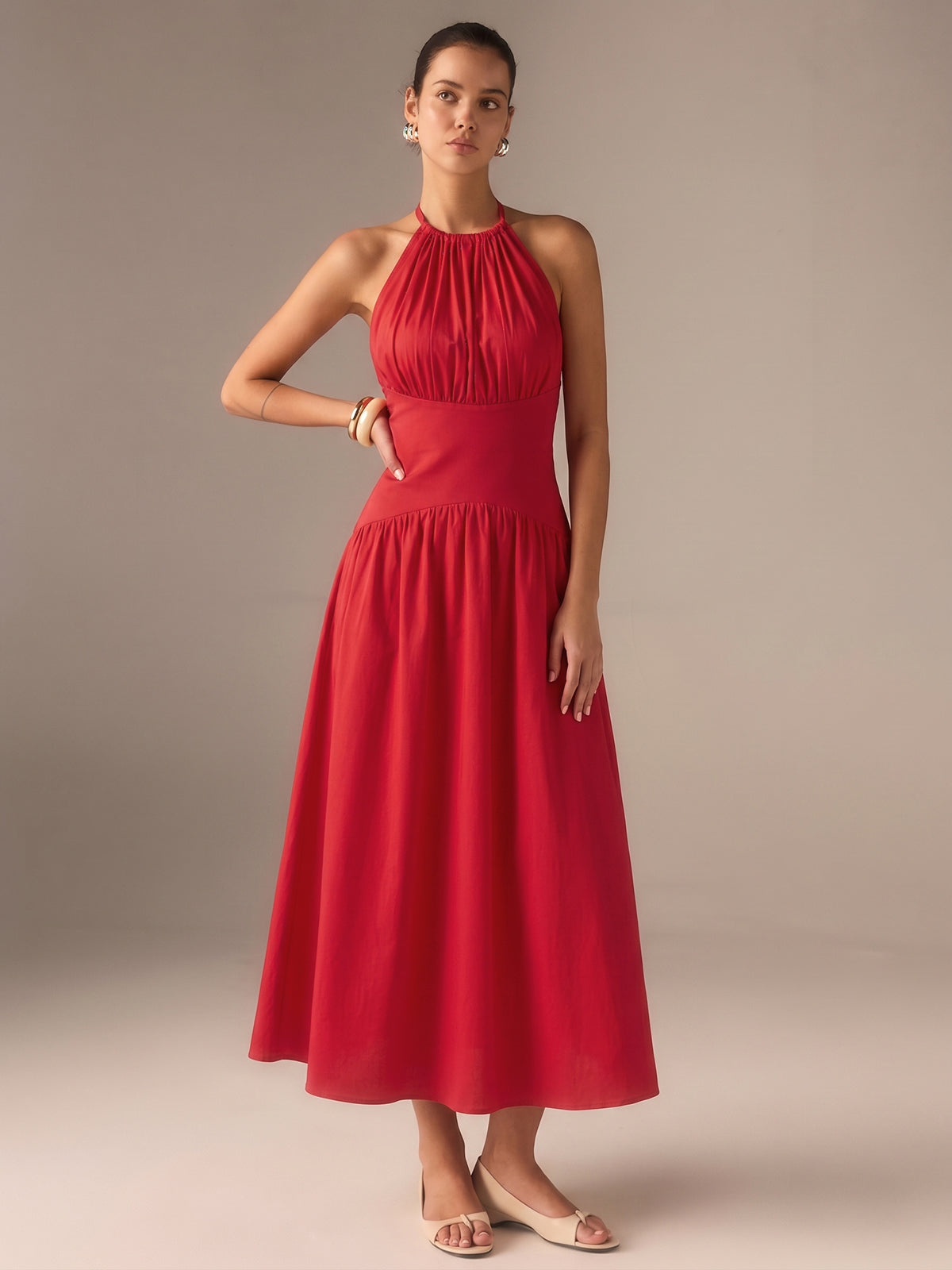 Back Bow Halter Neck Maxi Dress