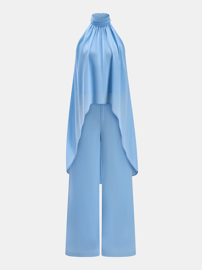 Flowy Chiffon Sleeveless Top & Pants Set