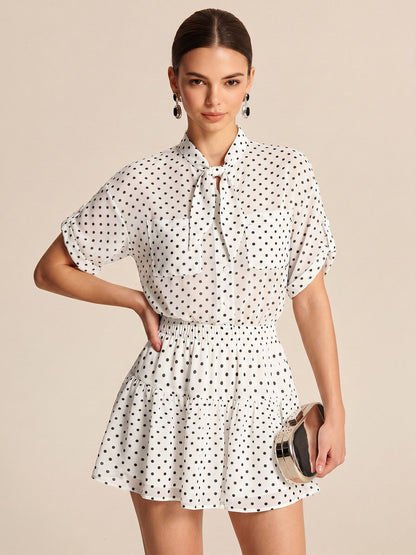 Polka Dot Sheer Shirt & Mini Skirt Set