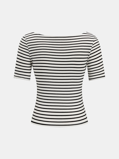 Striped Tie-Front V-Neck Slim Top