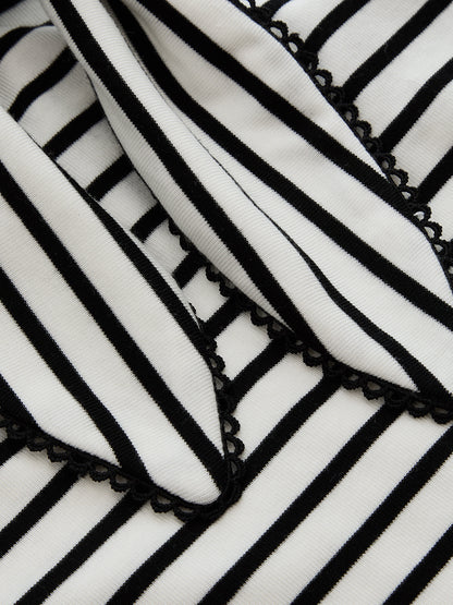 Striped Tie-Front V-Neck Slim Top