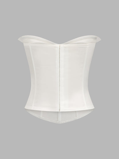 Fold Over Strapless Tie Decor Corset Top
