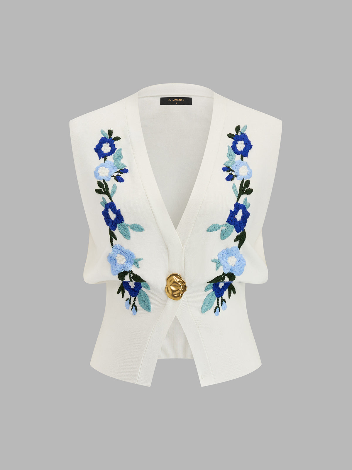 Floral Embroidery Metal Detail Knit Vest
