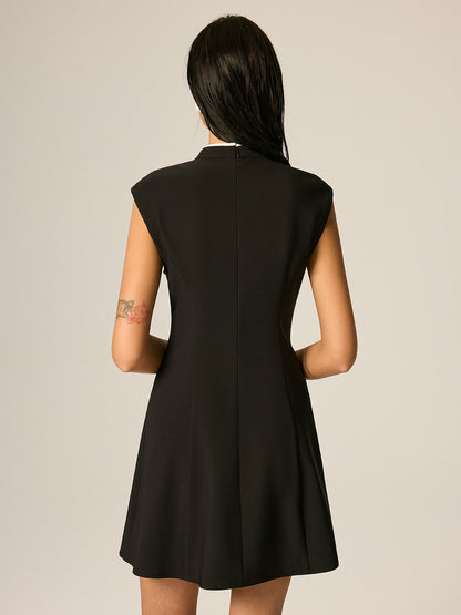 Frog Button Color Block A-Line Dress