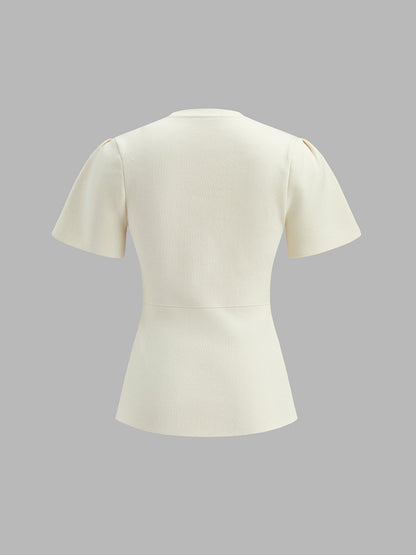 Flutter Sleeve Metal Button Knit Top